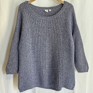 GAP Navy Blue 3/4 Sleeve Round Neck Pointelle Knit Sweater